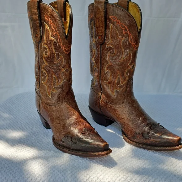 Tony Lama Brown Leather Cowboy Boots - Picture 6 of 8